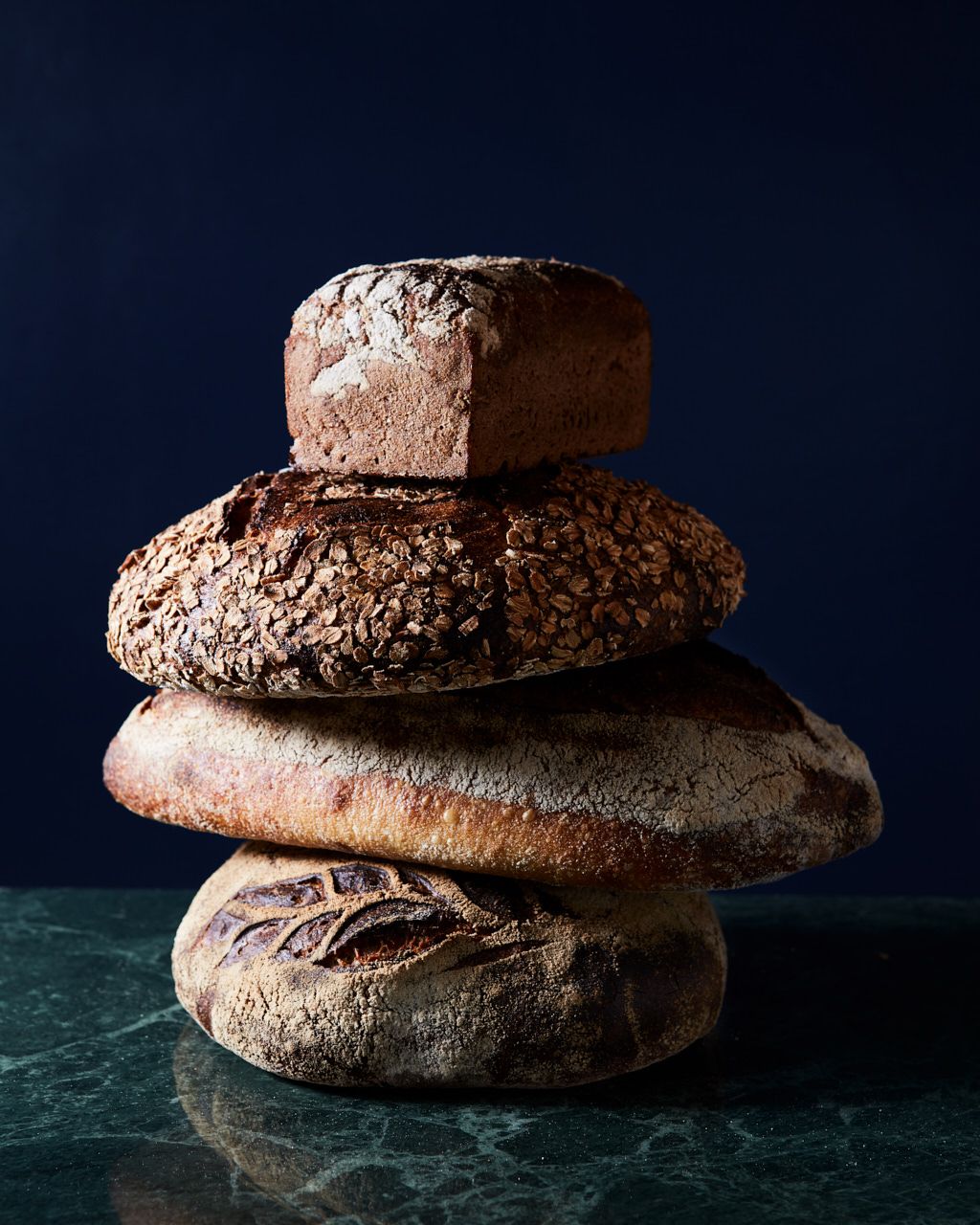 A pile of bread on a table
